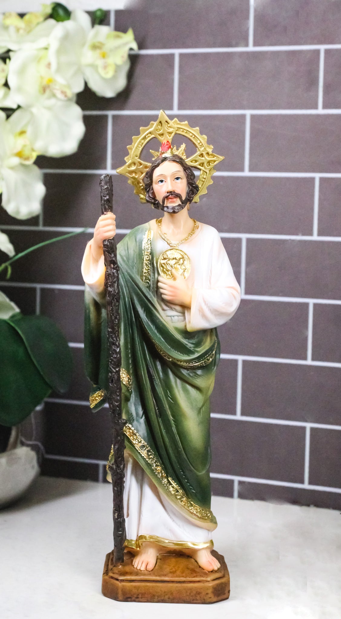 Saint Jude Thaddeus Apostle Disciple Of Jesus Fire And Sun Medal Figurine 12"H