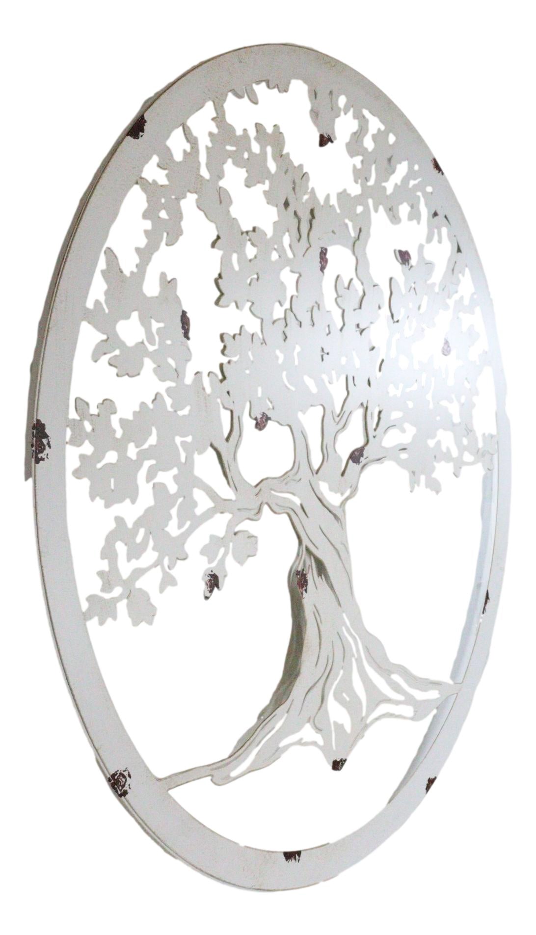 White 24"D Oversized Celtic Tree of Life Medallion Metal Wall Circle Plaque