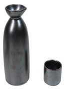 Black Iron Clay Tetsu Kesho Porcelain Sake Carafe Flask 9oz & 4 Ochoko Cups Set