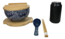 Blue Nami Waves Surf Donburi Ramen Bowl With Lid Trivet Spoon Chopsticks Set