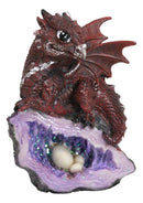 Adorable Quartzite Red Baby Dragon On Faux Geode Fossil Cove With Eggs Figurine