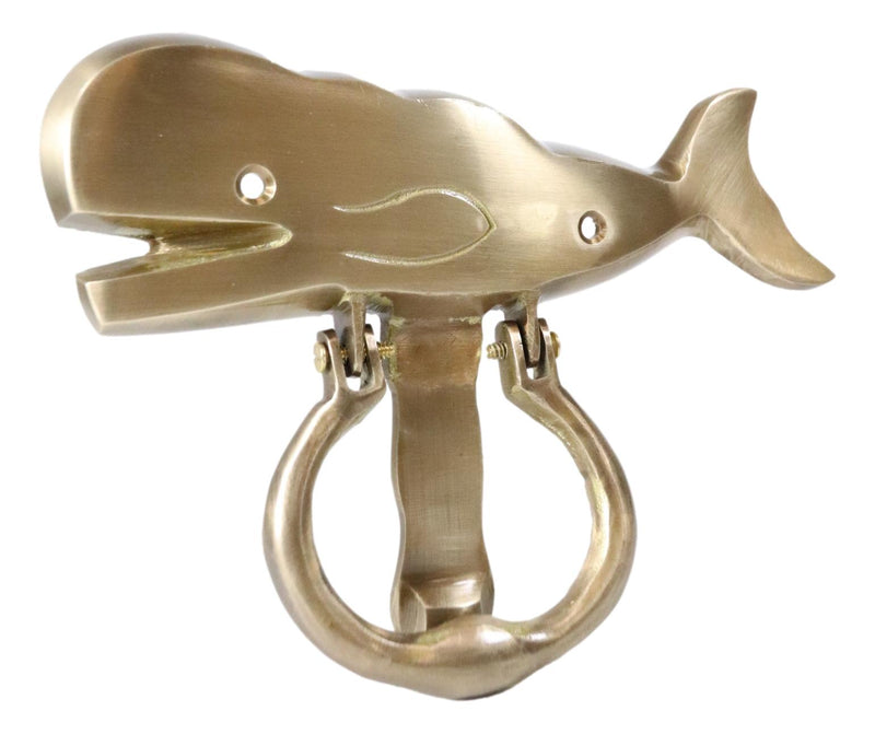 Nautical Marine Brass Metal Golden Sperm Whale Fish Door Knocker Sculpture