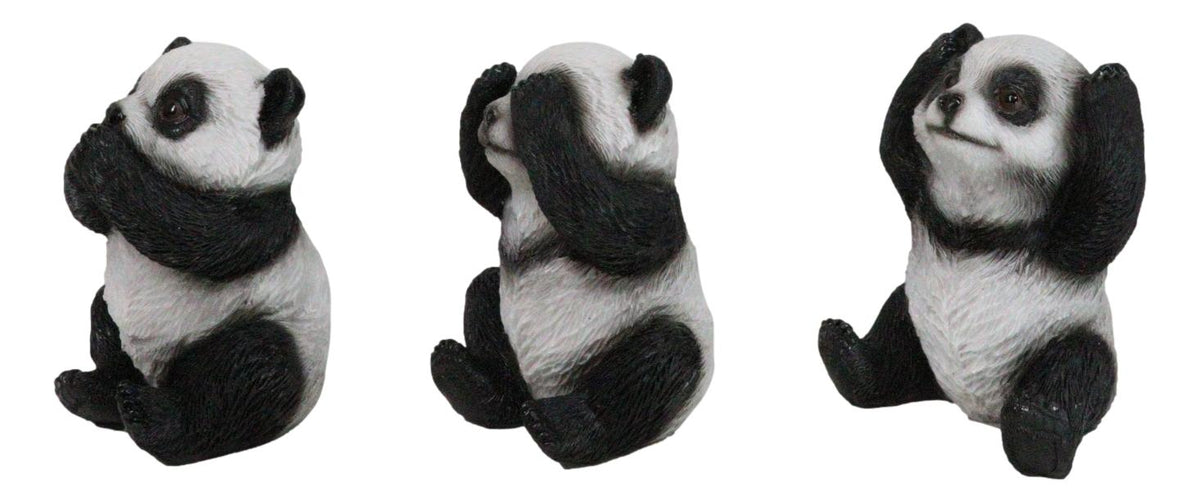 Set Of 3 See Hear Speak No Evil Whimsical Giant Panda Bears Mini Figurines - Ebros Gift