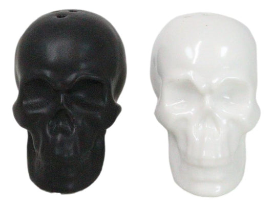 Matte Black And White Sugar Skulls Salt And Pepper Shakers Set Ceramic - Ebros Gift