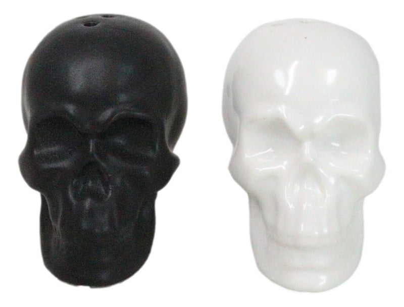 Matte Black And White Sugar Skulls Salt And Pepper Shakers Set Ceramic