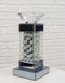 Modern Chic Beveled Floating Crystals Glass and Metal Pillar Candle Holder 11"H