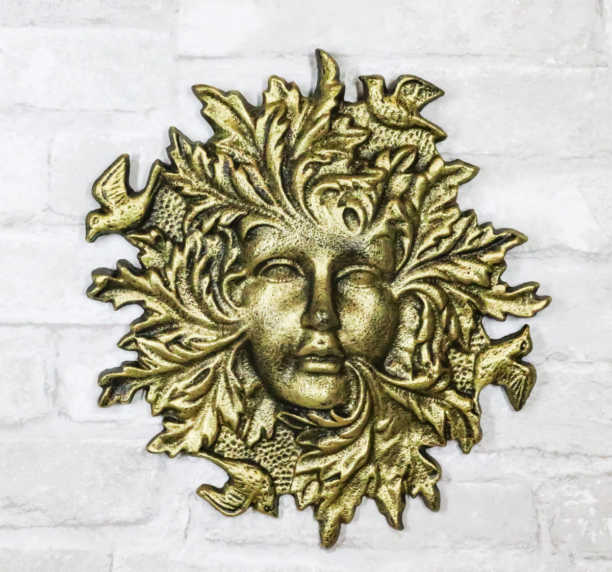 Cast Iron Antiqued Forest Spirit Goddess Celtic Greenwoman Ent Face Wall Decor - Ebros Gift