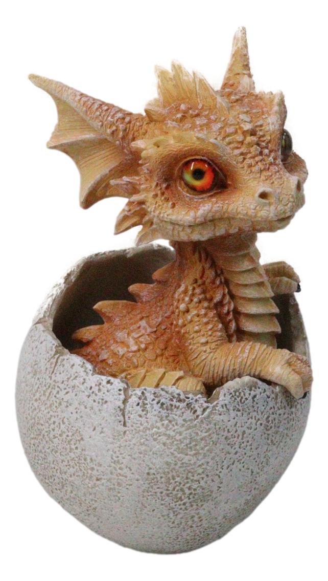 Ebros Orange Clay Colored Dragon Hatchling in Egg Fantasy Figurine, 5 Inch