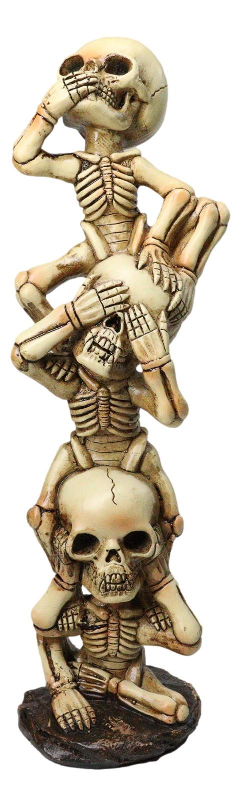 See Hear Speak No Evil Skeleton Figurine Stacked Acrobatic Gothic Wise Skeletons