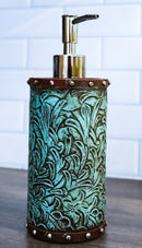 Rustic Western Turquoise Floral Tooled Art Countertop Liquid Soap Dispenser Pump