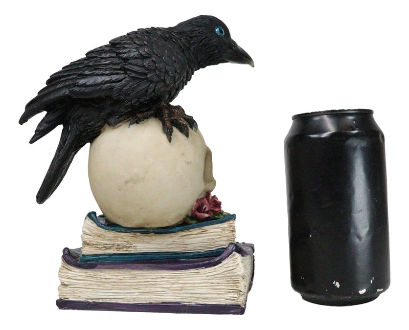 Raven Crow Perching On Skull With LED Eyes And Spell Books Of Prophecy Figurine