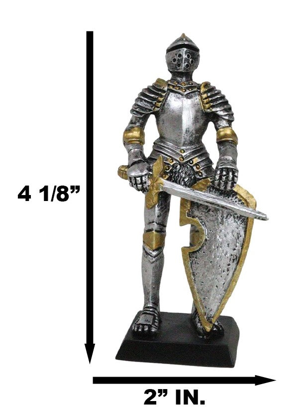 Medieval Valiant Knight Suit Of Armor With Sword And Spade Shield Mini Figurine