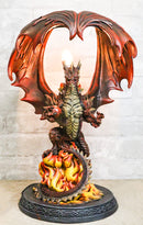Red Hell Fire Flame Volcano Dragon Table Lamp With Towering Canopy Wings Statue