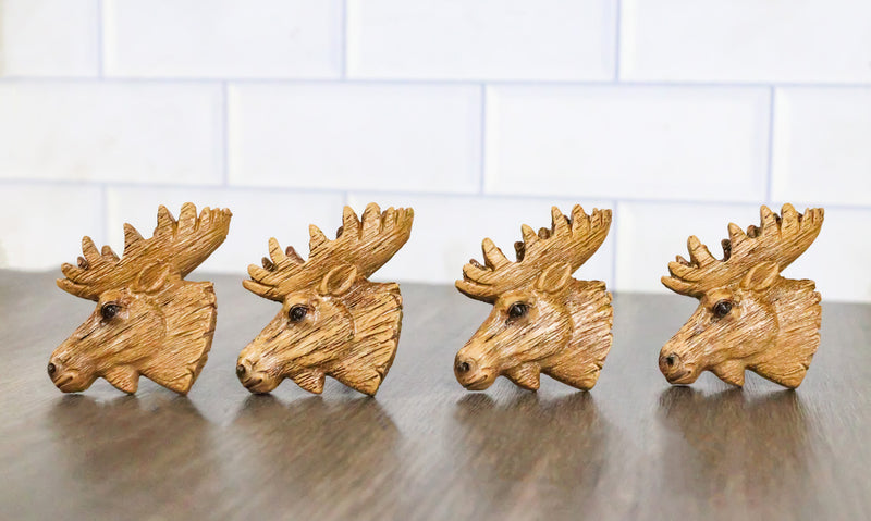 Set Of 4 Western Rustic Forest Elk Moose Faux Wooden Cabinet Door Pull Knobs