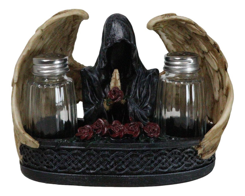 Gothic Grim Reaper With Angel Wings By Red Roses Salt And Pepper Shakers Holder