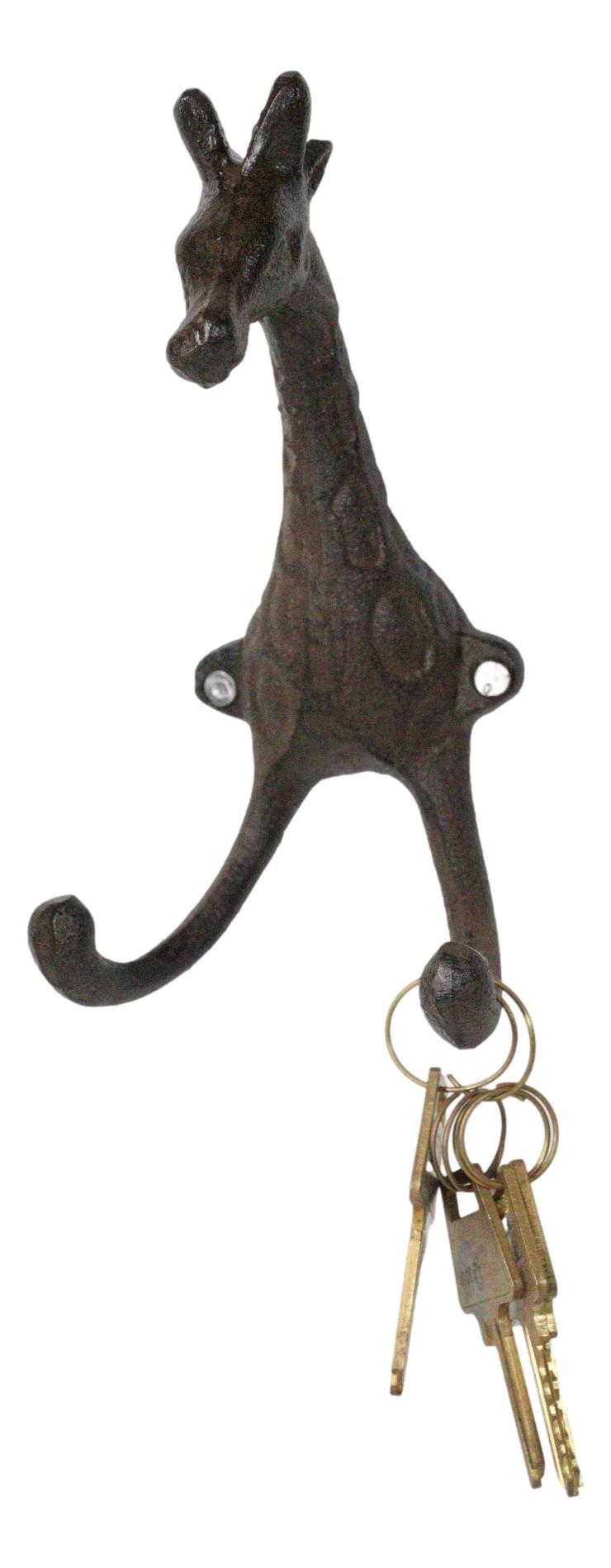 Pack Of 2 Cast Iron Safari Masai Giraffe Head Decor Double Wall Coat Towel Hooks - Ebros Gift