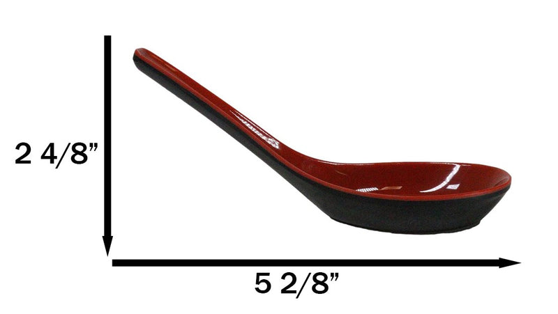 Contemporary High Gloss Red Black Melamine Asian Soup Spoons Pack Of 12 Set