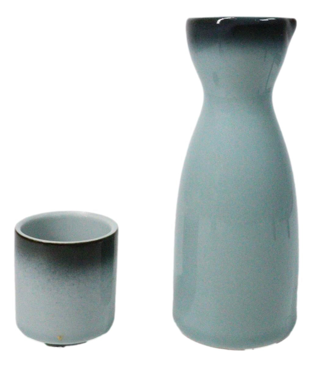 Blue Sky And Stars Seikai Porcelain Japanese Wine Sake Flask With 2 Cups Set