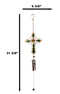 Green Floral Shamrock Cross with Gemstones Metal Scroll Filigree Wind Chime 31"H