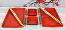 Red Black Melamine Wavy Sushi Plates Sauce Dishes And Chopsticks Set Serves 2