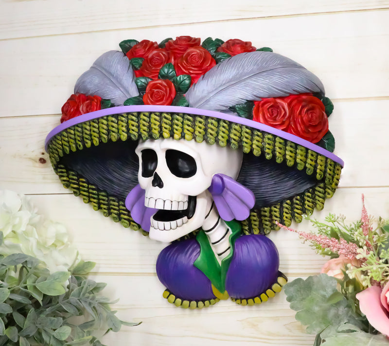 Day of The Dead Colorful Roses Hat La Calavera Catrina Sugar Skull Wall Decor