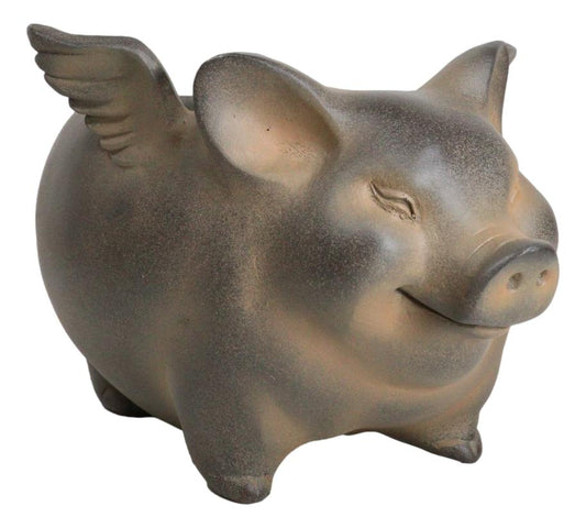 Rustic Country Farm Hog Heavens Angel Wings Pig Decorative Vase Planter Pot