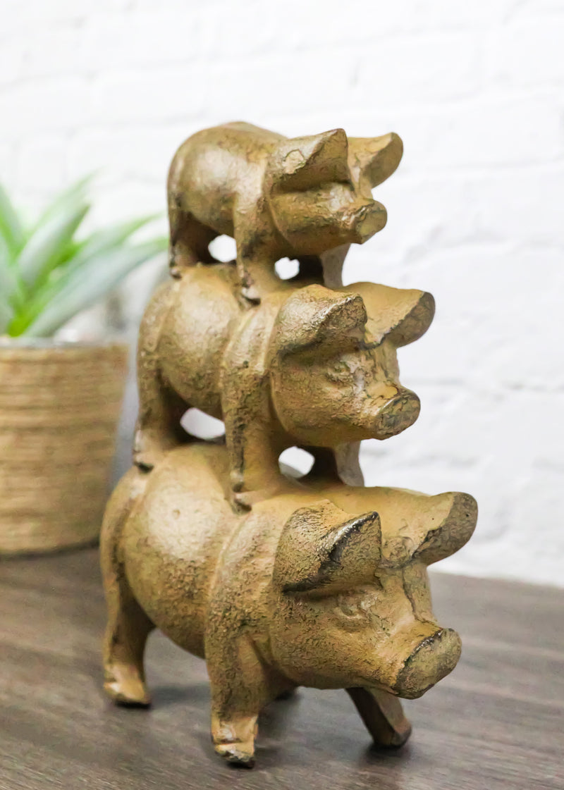 6.5"H Rustic Cast Iron Western Farmhouse Stacked Pigs Piglet Family Figurine
