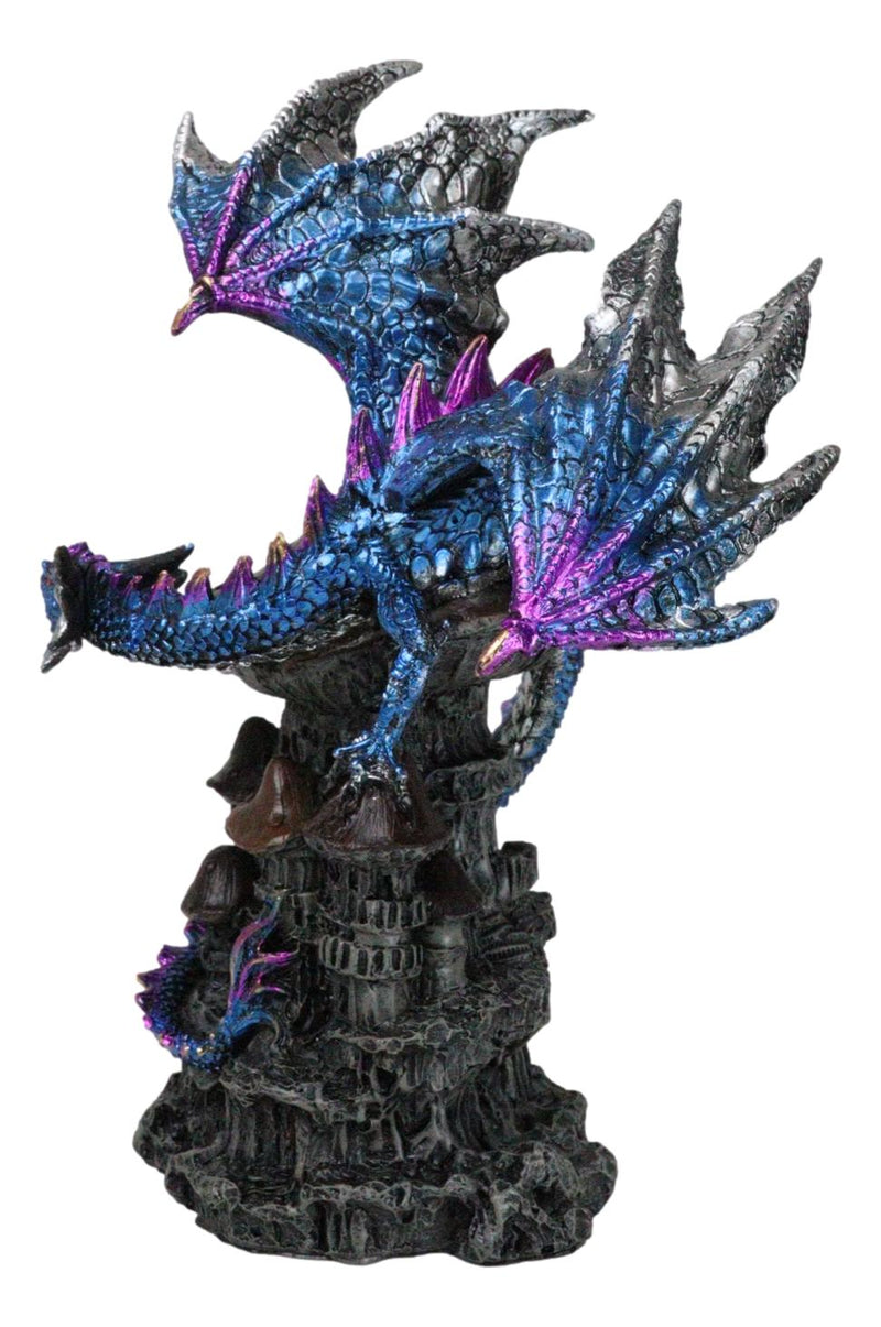 Metallic Blue Hyperion Dragon Perching Mushroom Tower Fortress Figurine