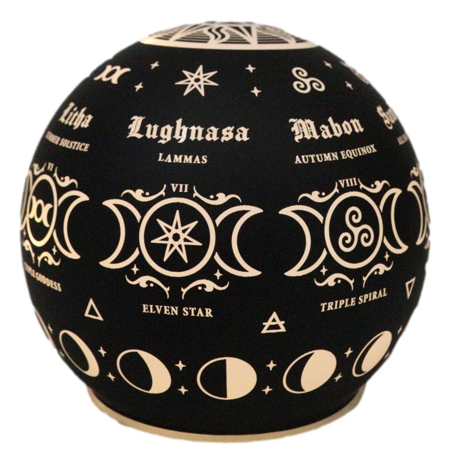 Pagan Calendar Wheel Of The Year Triple Moon Sacred Symbols LED Globe Light - Ebros Gift