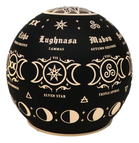 Pagan Calendar Wheel Of The Year Triple Moon Sacred Symbols LED Globe Light - Ebros Gift