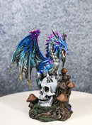 Metallic Blue Dragon with Purple Spikes Perching On Oversized Skull Figurine
