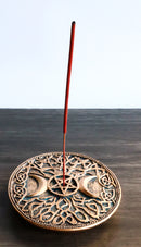 Wicca Sacred Knotwork Triple Moon Pentagram Round Incense Holder Burner