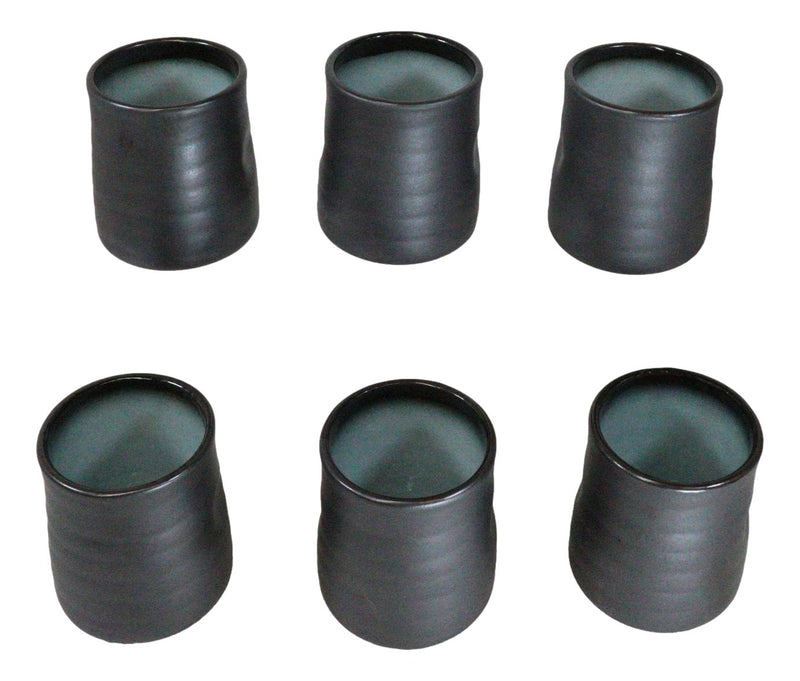 Pack Of 6 Blue Sky And Stars Seikai Reactive Glaze Ceramic Yunomi Tea Cups 9oz