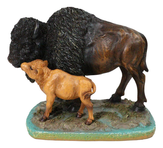Wild Heritage Prairie Bond Bison With Calf Figurine Buffalo Mother & Baby Decor