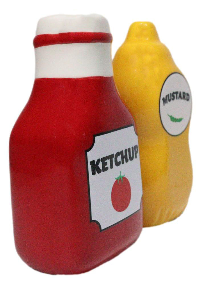 All American Red Ketchup And Yellow Mustard Ceramic Salt And Pepper Shakers Set
