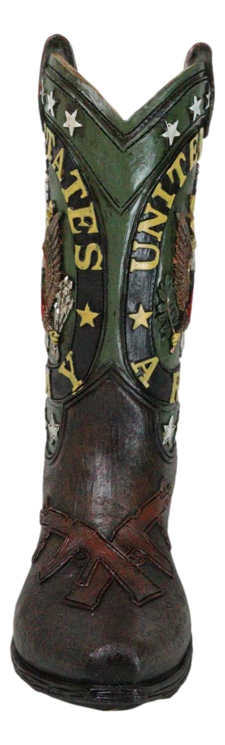 Rustic Western USA American Bald Eagle Army Emblem Cowboy Boot Flower Vase