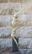 Gold Leaf 2 Acrobatic Raptor Swallow Birds In Flight On Black Base Figurine 19"H