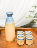 Blue Brown River Ao Nagashi Porcelain Sake Carafe Flask 9oz & 4 Ochoko Cups Set