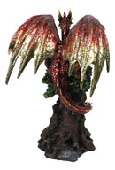 Metallic Red and Gold Dragon On Giant Tree With Faux Crystal Geode Core Figurine