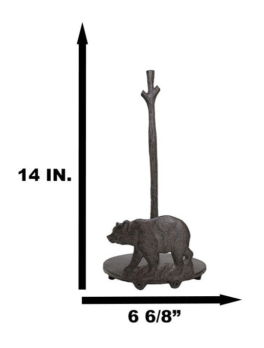 Rustic Cast Iron Western Forest Black Bear Strolling Paper Towel Holder Stand - Ebros Gift