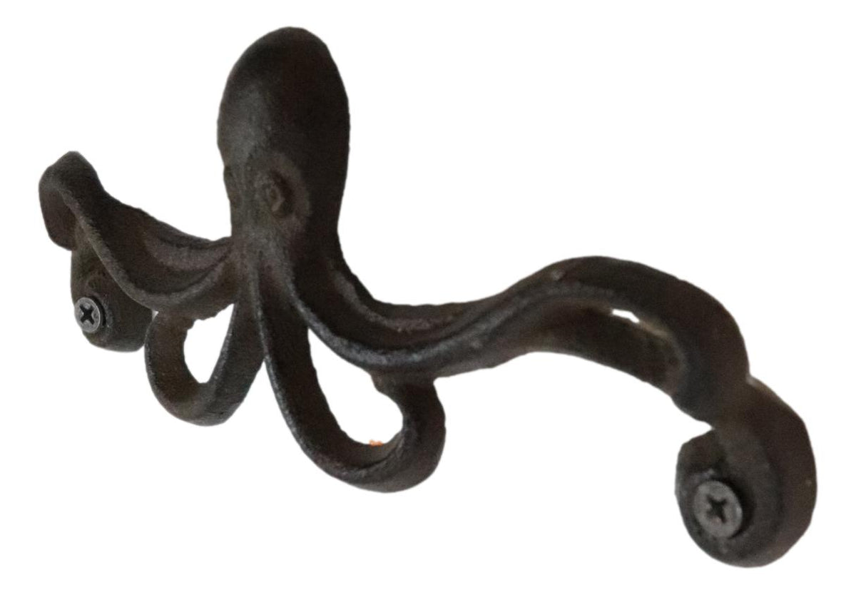 Set Of 4 Cast Iron Rustic Marine Sea Octopus Drawer Cabinet Door Knobs Hardware - Ebros Gift