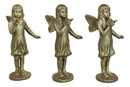 Set Of 3 Cast Iron Rustic Enchanted Fantasy Girl Fairy Pixie With Bird Figurines