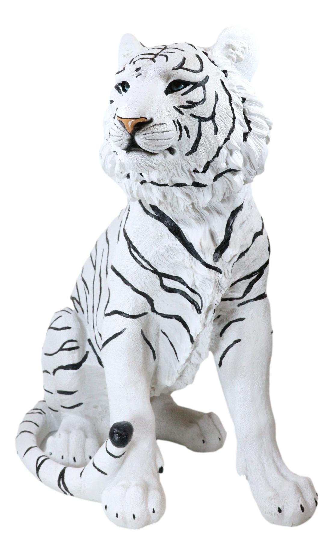 Ebros Large 20"H Realistic White Siberian Tiger Sitting On Guard Resin Statue - Ebros Gift