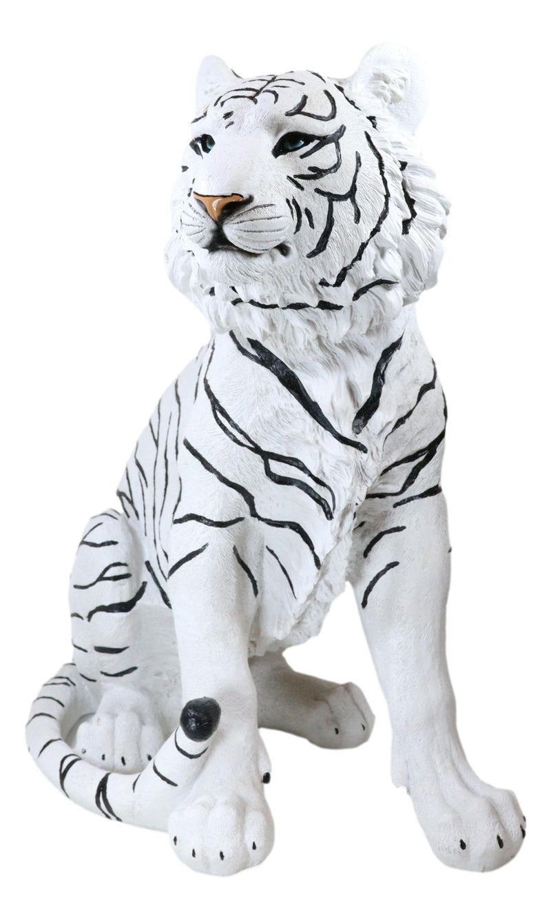 Ebros Large 20"H Realistic White Siberian Tiger Sitting On Guard Resin Statue