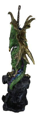 Green Knight Armored Rune Dragon With Gothic Skull Sword Letter Opener Figurine