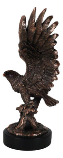 Majestic Bald Eagle With Open Wings Perching On Tree Branch Statue With Base