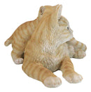 Realistic Curious Feline Orange Tabby Cat Mother with Cute Kitten Figurine 12"L