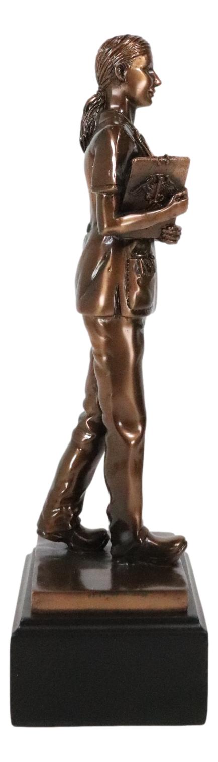 Medical Professional Physician Female Nurse Doctor Bronzed Resin Statue W/ Base - Ebros Gift