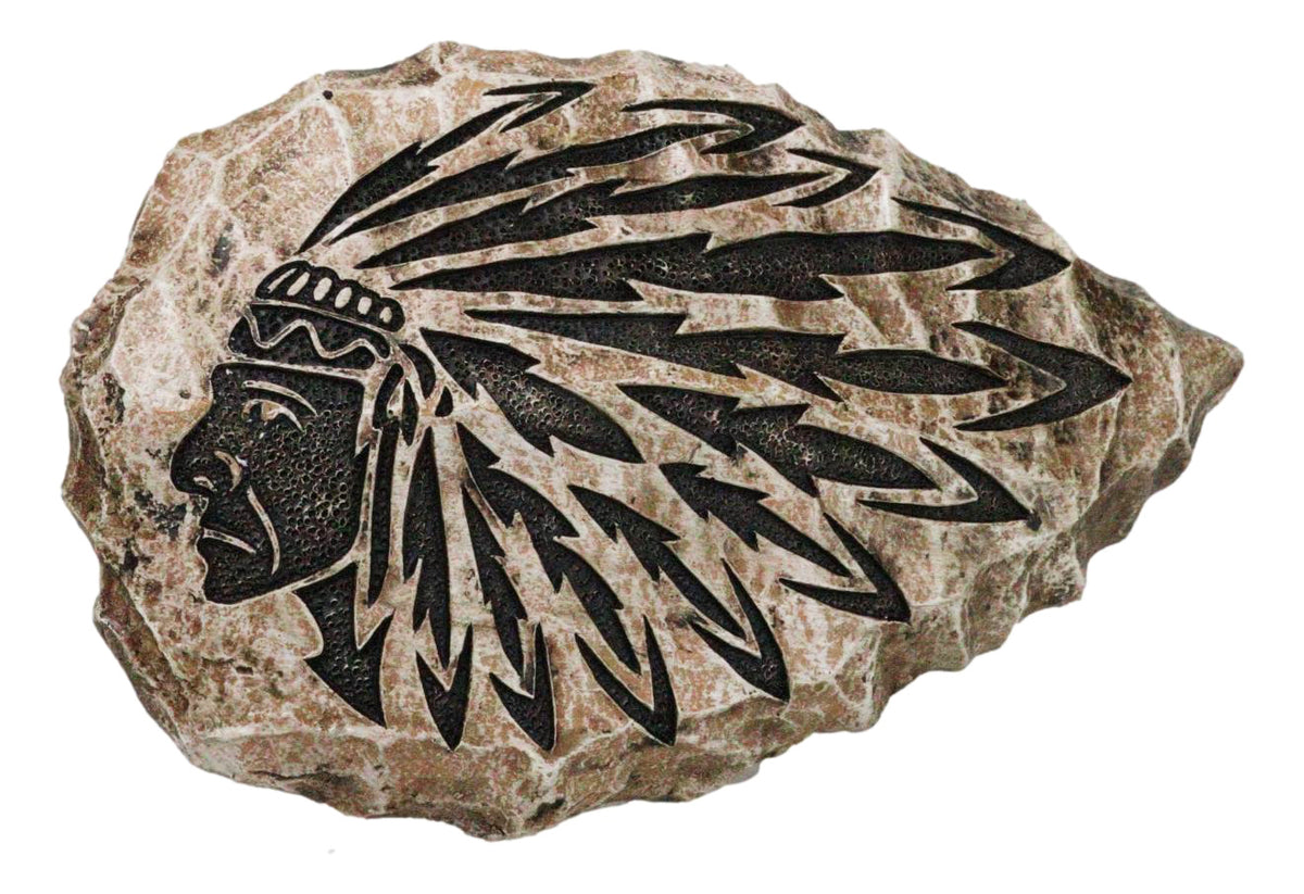 Southwestern Tribal Tattoo Indian Chief With Roach Faux Stone Arrow Wall Decor - Ebros Gift