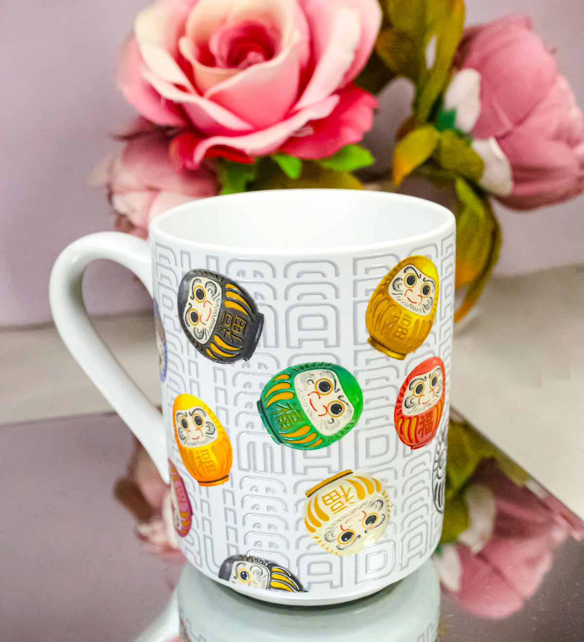Japanese Icons Daruma Talisman Of Luck And Perseverance Textured Mug Cup 11oz